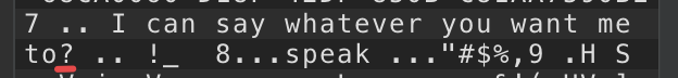 Cropped screenshot of the changed portion of the file, changing `!` to `?`, which is highlighted.